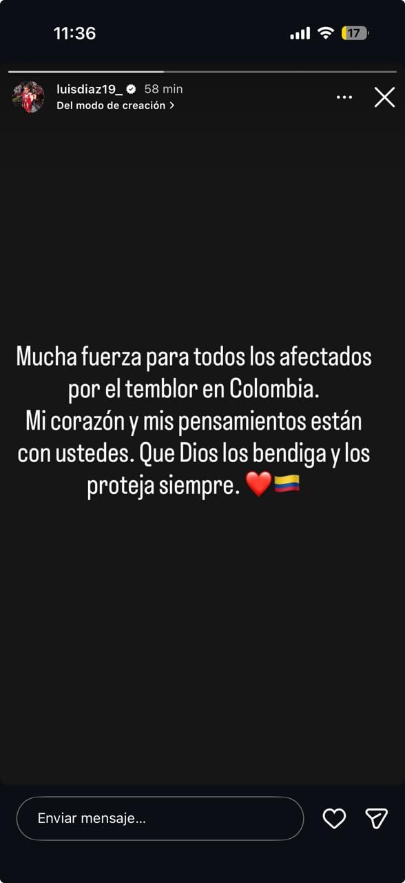 Mensaje de Luis Díaz por el terremoto en Colombia