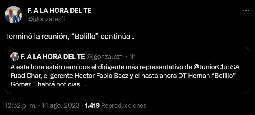 Trino del periodista José González sobre el futuro del 'Bolillo' Gómez.