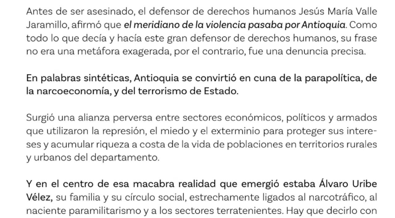 Texto del programa de gobierno de Iván Cepeda en la página 330, en la que hace alusión a Antioquia.