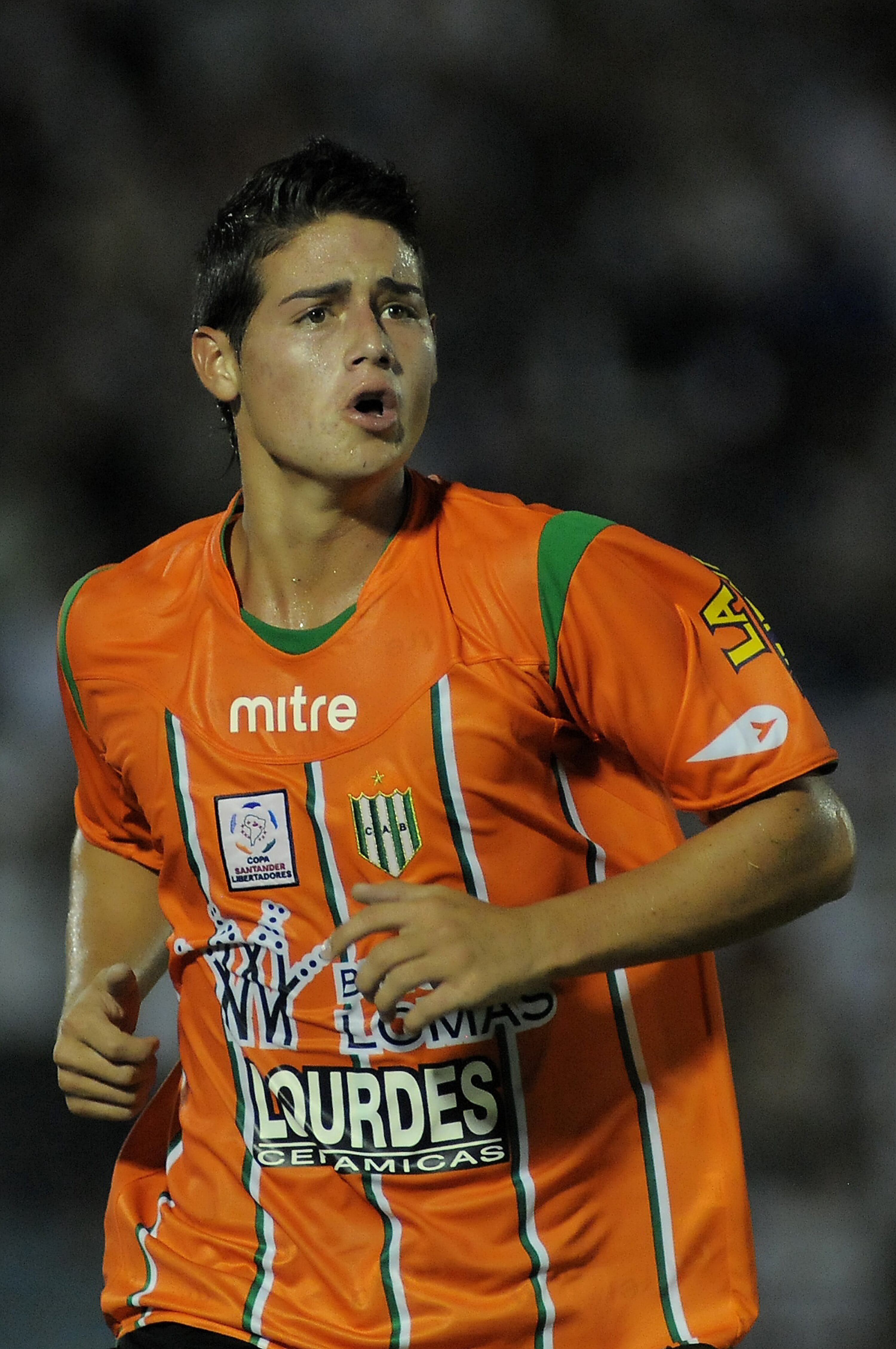 MONTEVIDEO, URUGUAY ? MARCH 10:  James Rodriguez of Argentina?s Banfield celebrates scored goal against Uruguay?s Nacional during a match as part of the Santander Libertadores Cup 2010 at the Centenary Stadium on March 10, 2010 in Montevideo, Uruguay. (Photo by Dante Fernandez/LatinContent via Getty Images)