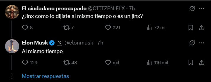 Musk explicó que usó "Jinx" en el sentido de haber dicho o hecho lo mismo al mismo tiempo.