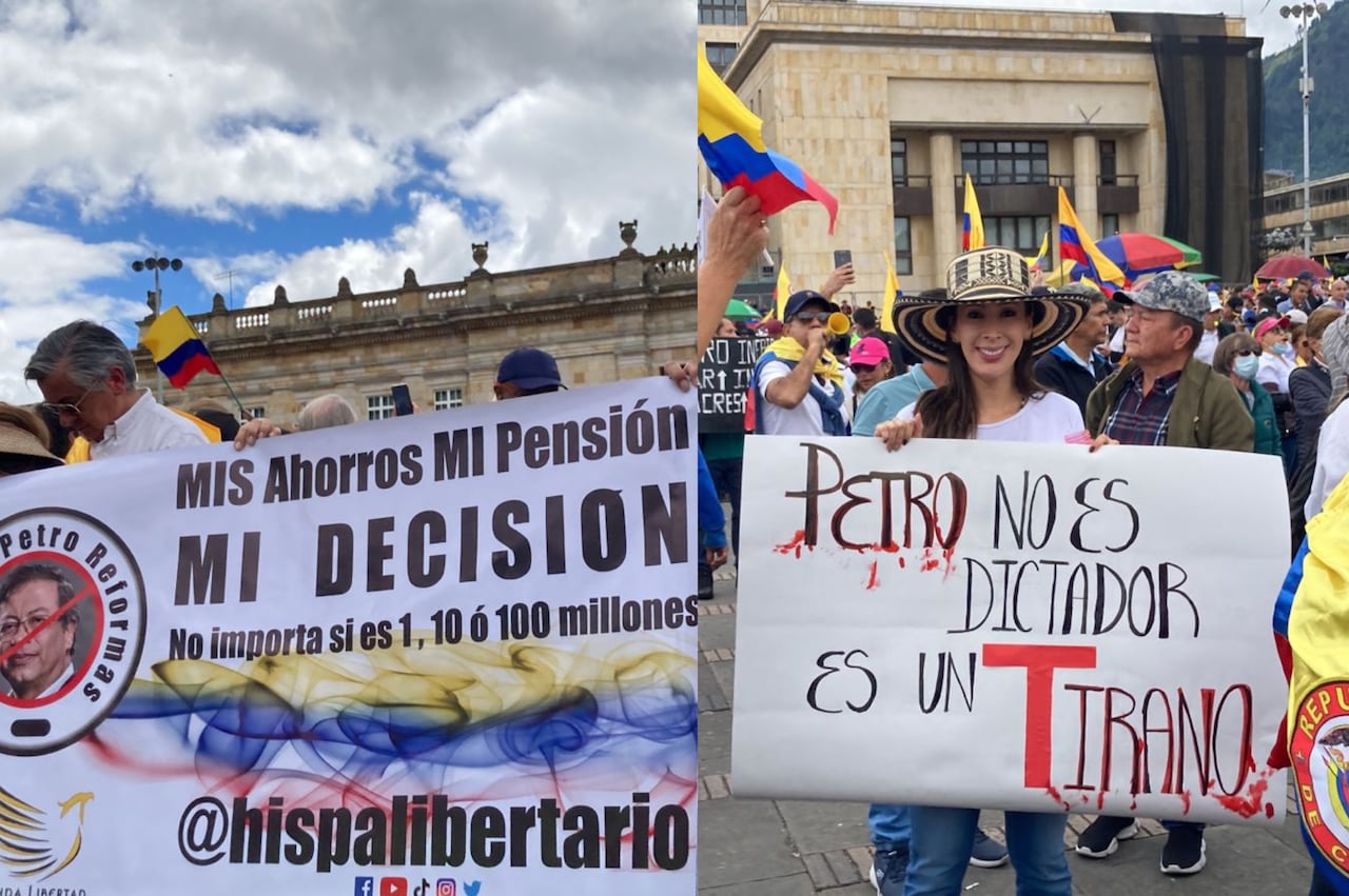 Algunas de las pancartas que llevaron los manifestantes a la movilización contra el gobierno.