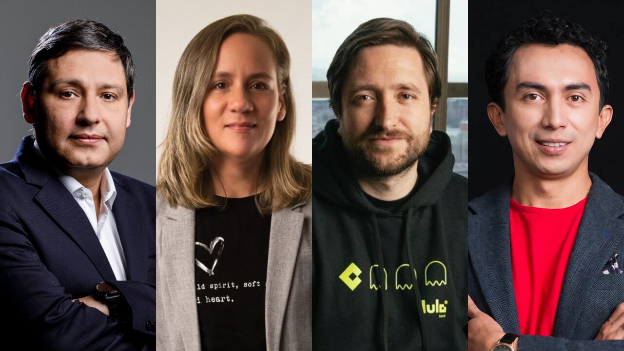 Mauricio Lizcano, ministro Tic; Norma Mena, líder de éxito del cliente en Microsoft, región Suramérica Hispana; Juan Sebastián Peredo, vicepresidente jurídico de Lulo Bank y Camilo Nova, fundador y CEO de Axiacore.