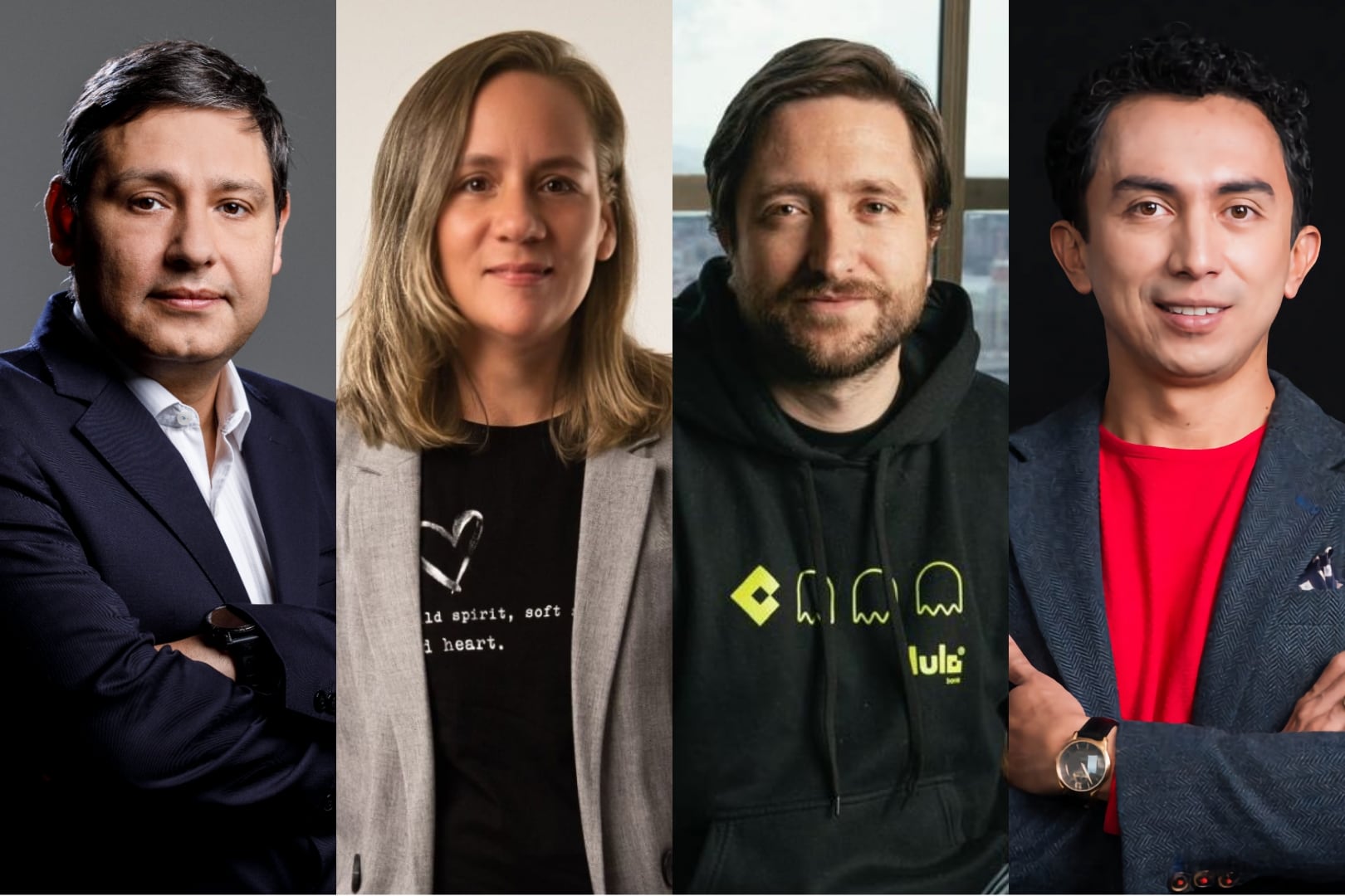 Mauricio Lizcano, ministro Tic; Norma Mena, líder de éxito del cliente en Microsoft, región Suramérica Hispana; Juan Sebastián Peredo, vicepresidente jurídico de Lulo Bank y Camilo Nova, fundador y  CEO de Axiacore.