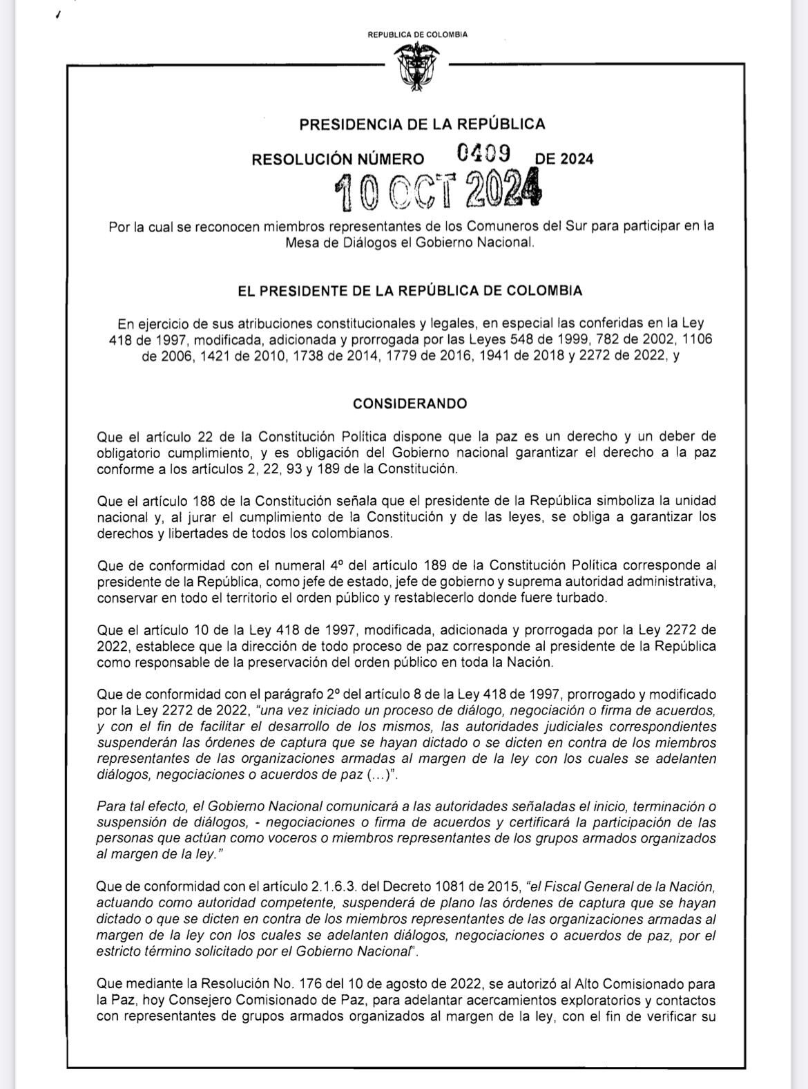 Resolución disidencia ELN