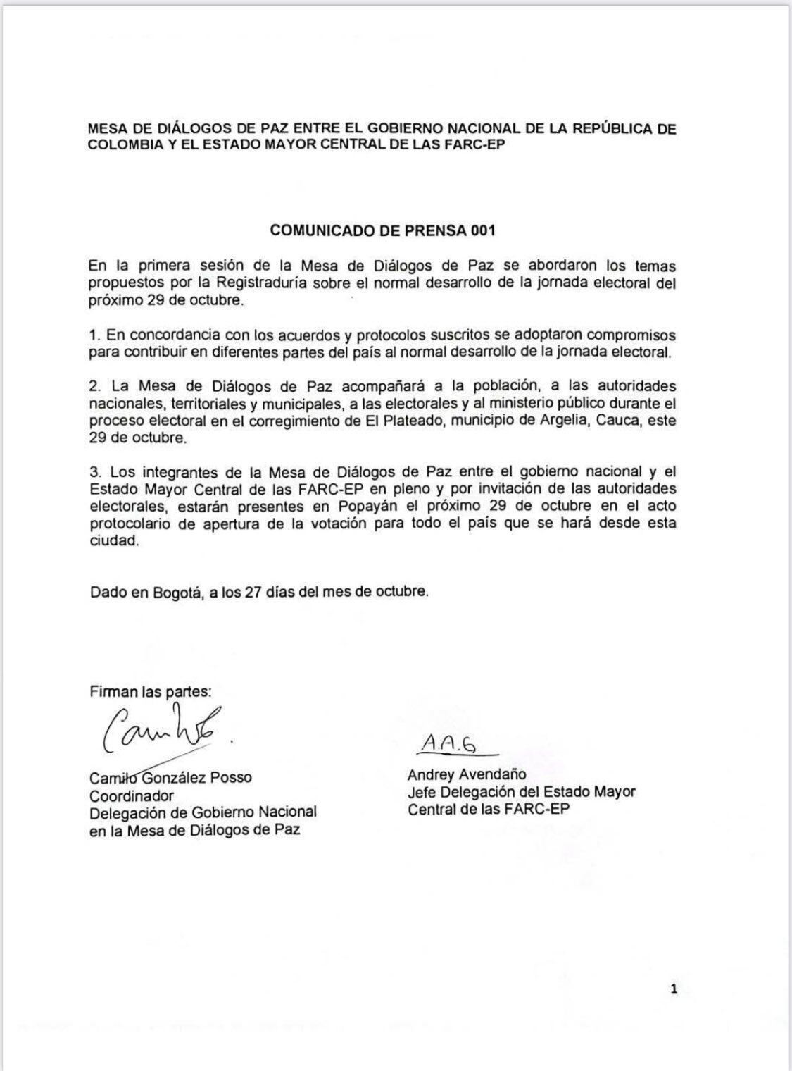 Comunicado conjunto del Gobierno Petro y las Farc de Mordisco