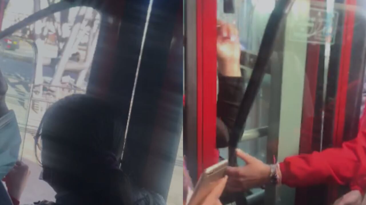 Los pasajeros que viajaban en el articulado tuvieron que sostener el vidrio con sus propias manos para evitar esta cayera en su totalidad.