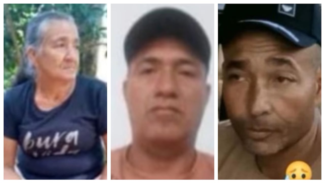 María Cecilia Silva y sus hijos Alonso de Jesús Silva, el tesorero de la Junta de Acción Comunal de La Jagua, y Yalusan Cano, miembro del comité de Conciliación de la misma, asesinados en un ataque con un dron cargado con explosivos en Segovia, Antioquia.