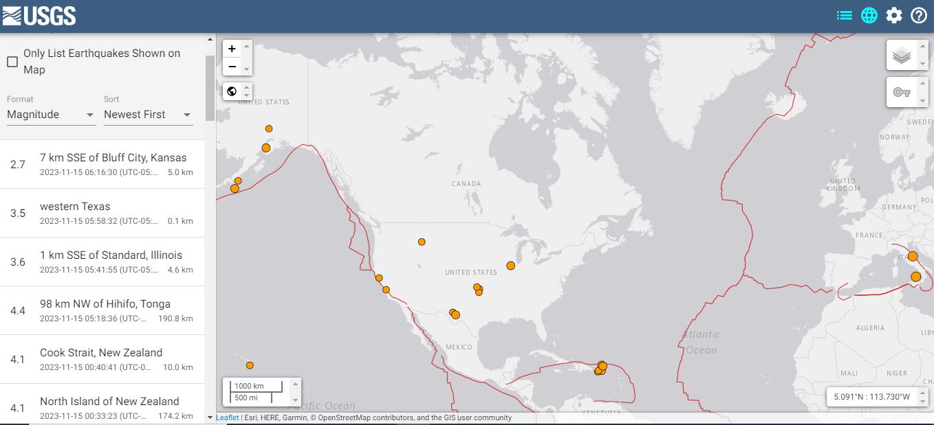 El Servicio Geológico de Estados Unidos monitorea permanentemente la actividad sísmica en el país norteamericano.
