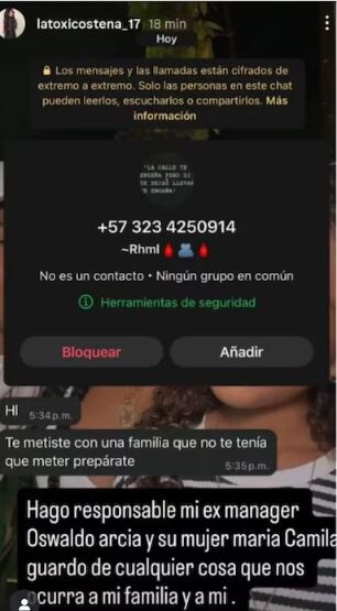 La toxicosteña, exparticipante de 'La casa de los famosos', expuso amenazas presuntamente de su exmánager.