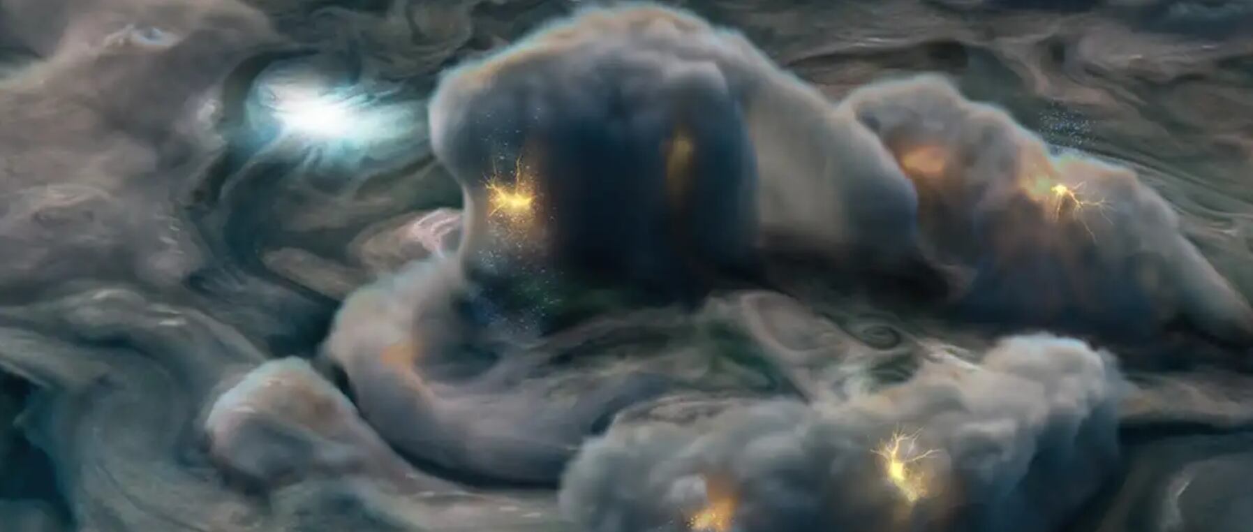 Las alturas de Júpiter muestran un entorno dinámico marcado por descargas y turbulencias extremas.