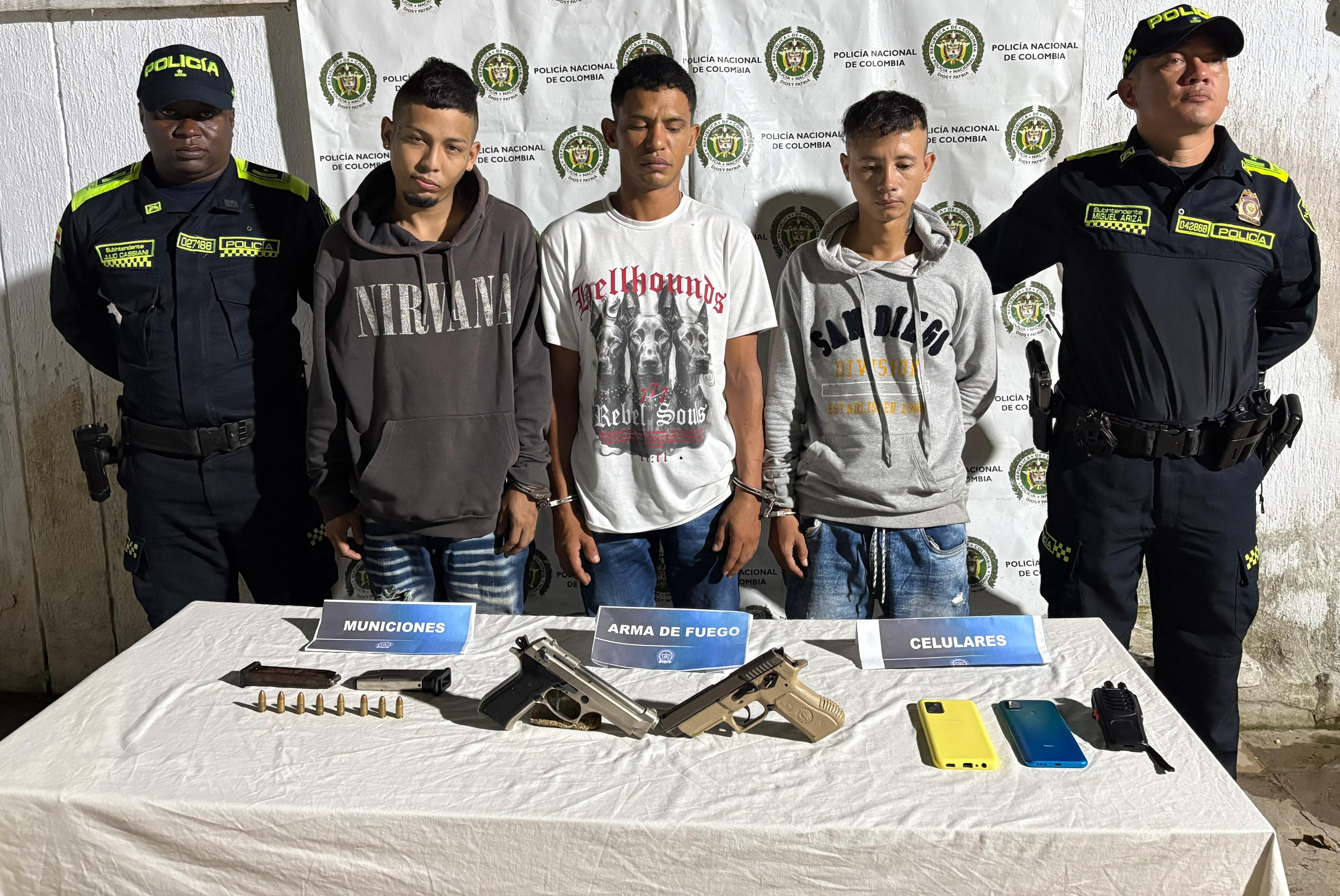 Tres presuntos sicarios capturados por la Policía.