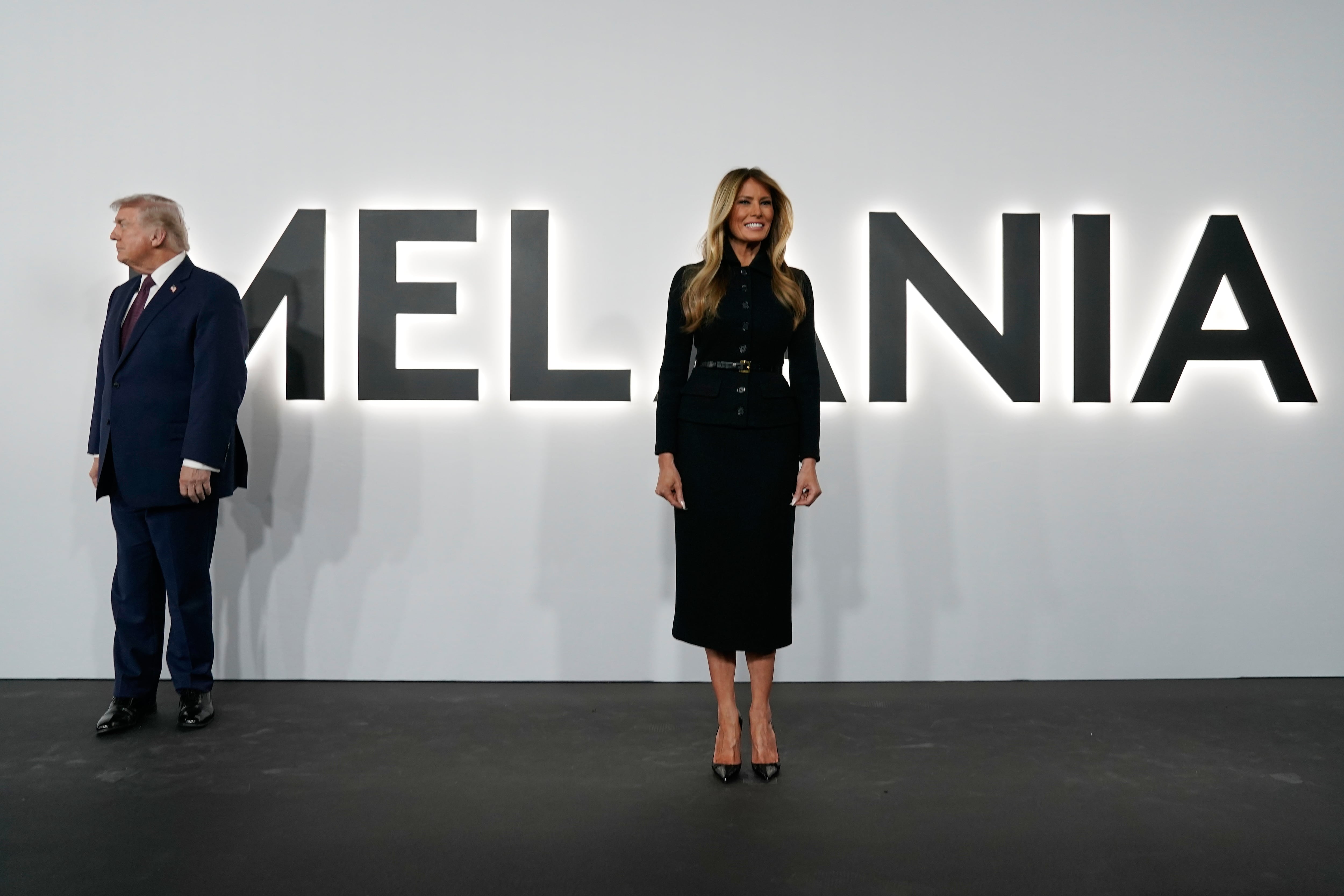First lady Melania Trump walks from the stage after speaking before the premiere of her movie "Melania" at The John F. Kennedy Memorial Center For The Performing Arts, Thursday, Jan. 29, 2026, in Washington. (AP Photo/Allison Robbert)