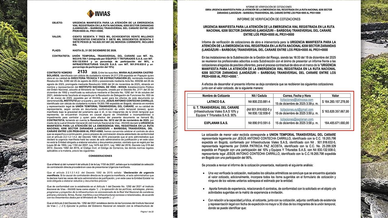 El registro de entrega de los documentos no coincide con el informe cargado a los documentos del proceso de Invías.