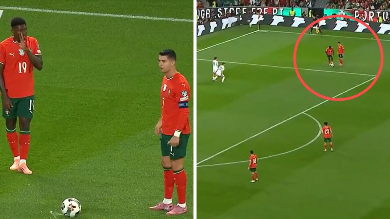 Blooper de Cristiano Ronaldo y Nuno Mendes en el Portugal vs. Hungría por eliminatorias europeas.