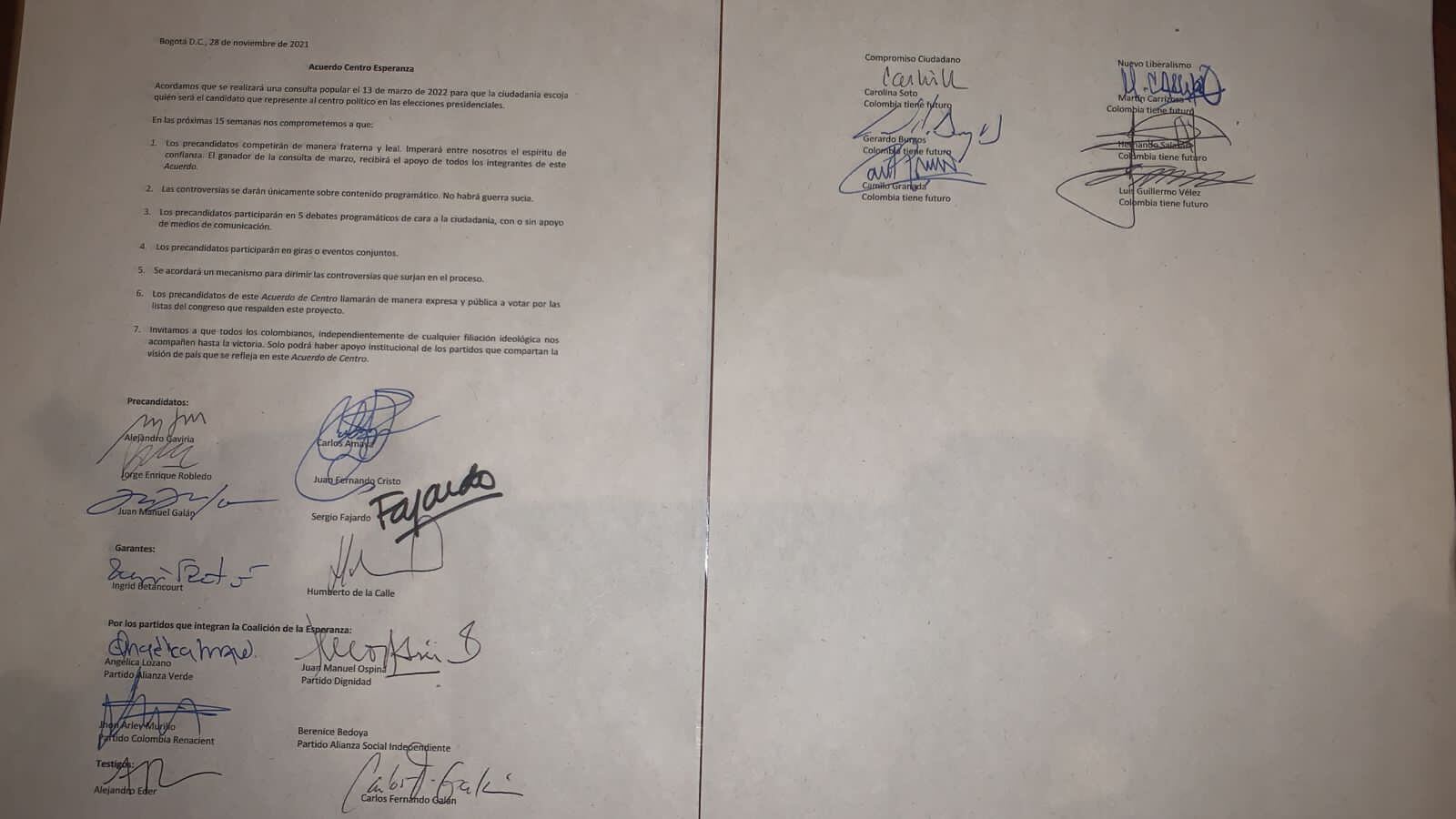 Puntos de la  la Coalición Centro Esperanza