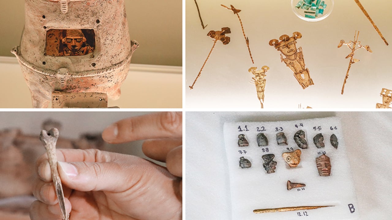 A la izquierda, se aprecian varias cerámicas y piezas encontradas como desarrollo de la concesión vial Perimetral del Oriente de Cundinamarca. Por su valor histórico, algunas ya forman parte de la colección del Museo del Oro de Bogotá. Otros objetos son analizados por laboratorios especializados de Colombia y el exterior para determinar el tipo de uso, la época y los métodos de fabricación.