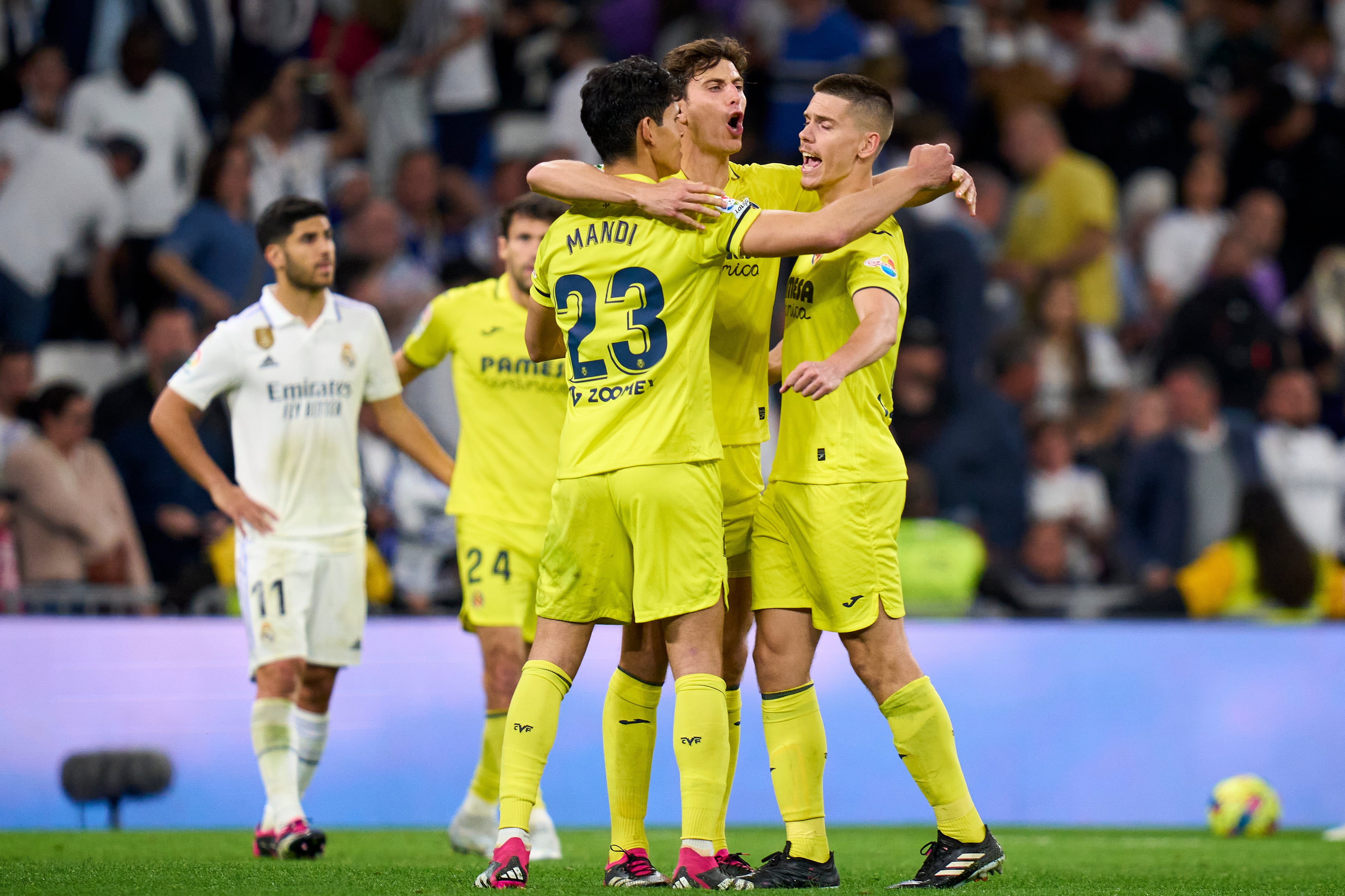 Jugadores del Villarreal celebrando la victoria ante Real Madrid.