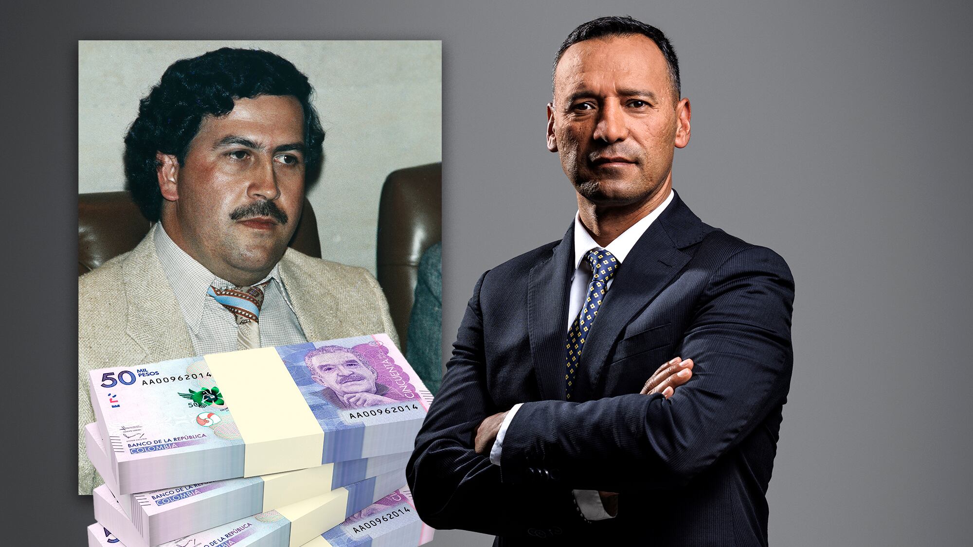 ministro de Defensa Pedro Sánchez y Pablo Escobar