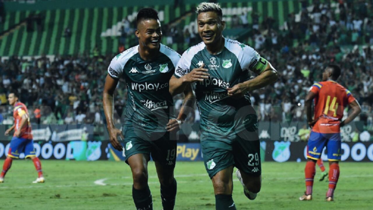 Teo Gutiérrez celebrando su gol ante Deportivo Pasto en Palmaseca.