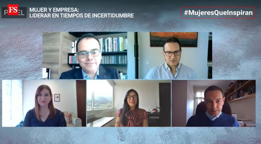 En el panel Mujer y empresa: liderar en tiempos de incertidumbre participaron Juan Carlos Mora, presidente del Grupo Bancolombia; Diana Leal, gerente general Andino Carican de GenomaLab; Olga Patricia Castaño, vicepresidente de estrategia corporativa de ISA; y Lucio Rubio Díaz gerente general del Grupo Enel en Colombia.