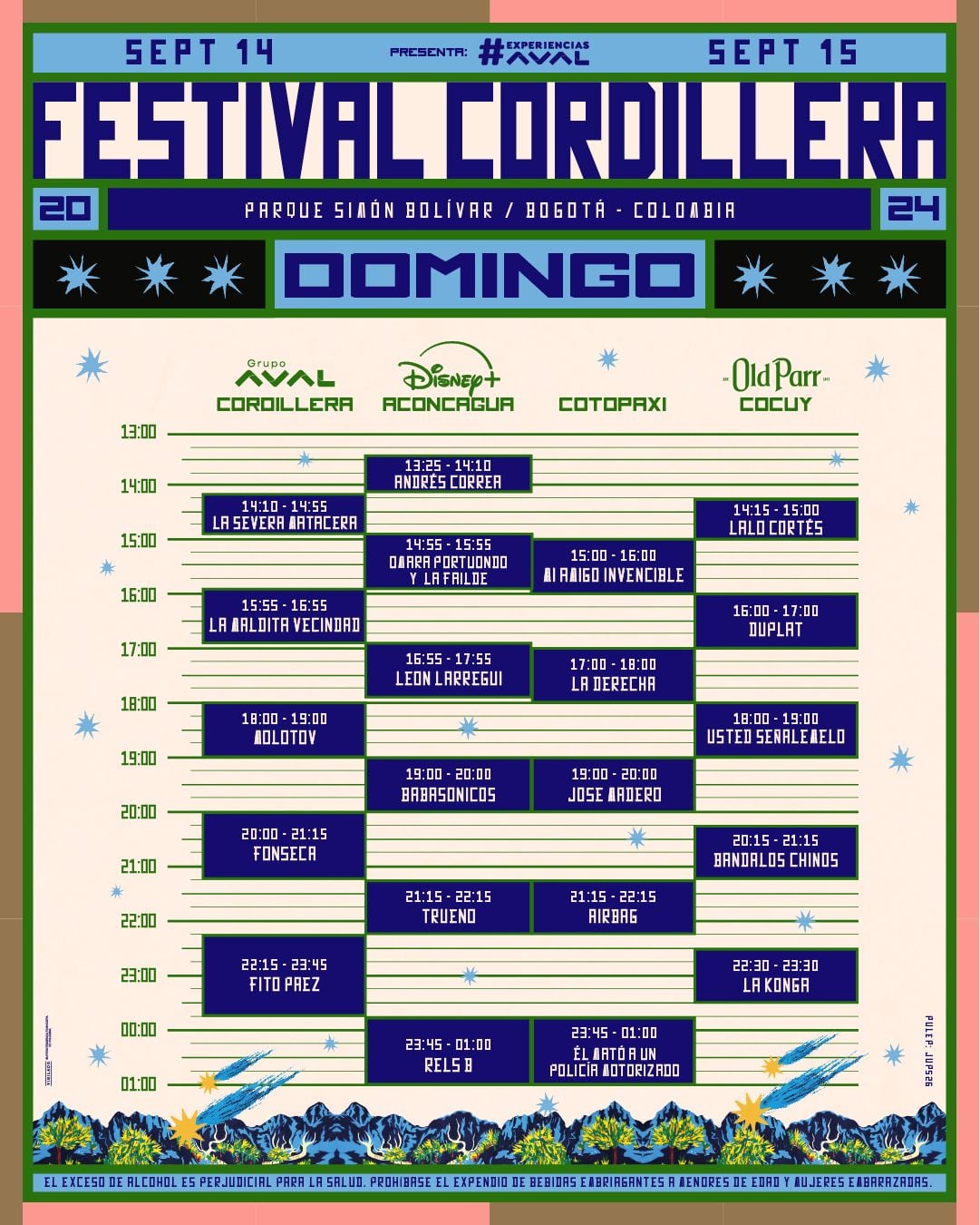 Horarios del domingo 15, 2024. FESTIVAL CORDILLERA 2024