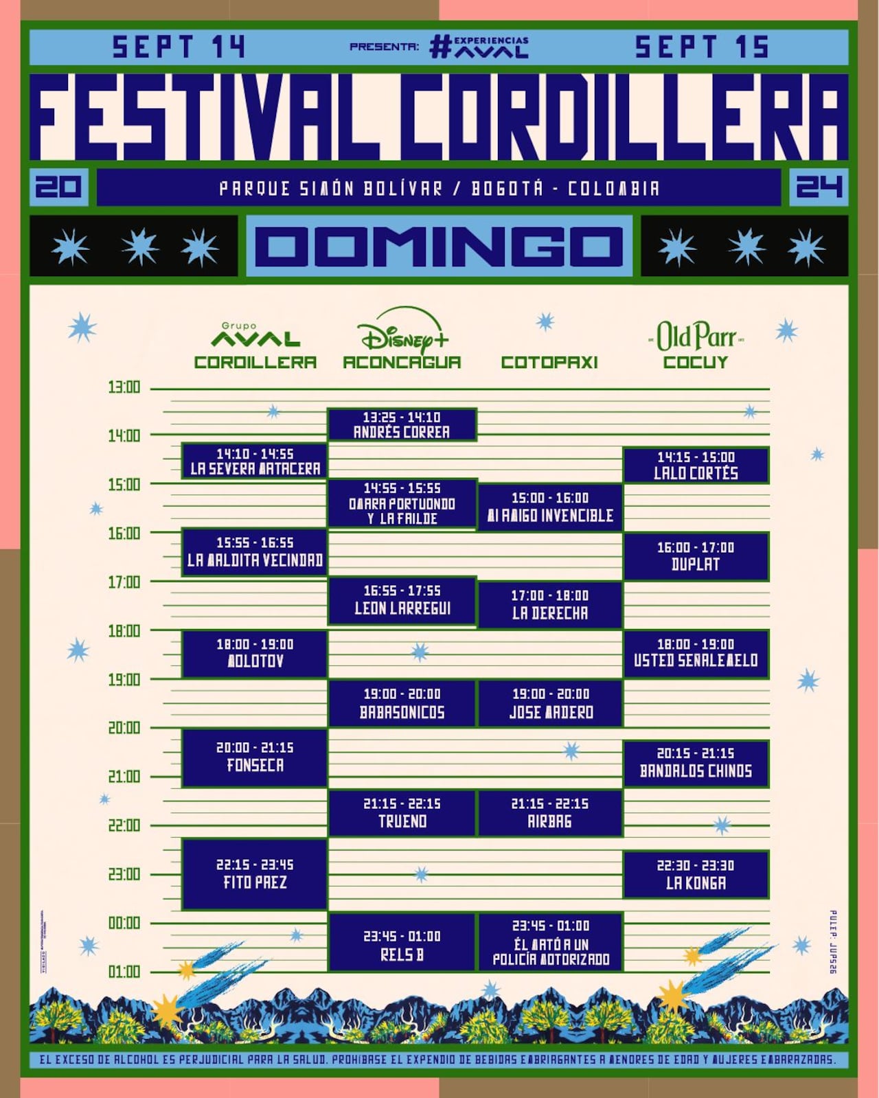 Horarios del domingo 15, 2024. FESTIVAL CORDILLERA 2024