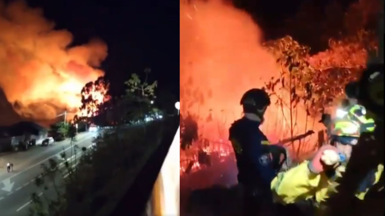 Bomberos atendieron el incendio forestal registrado durante la noche en la vereda Minas, en La Vega, Cundinamarca.