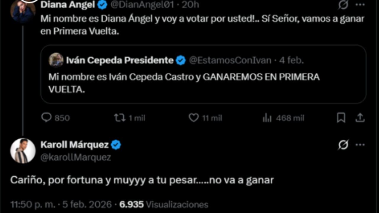 Cruce entre Diana Ángel y Karoll Márquez