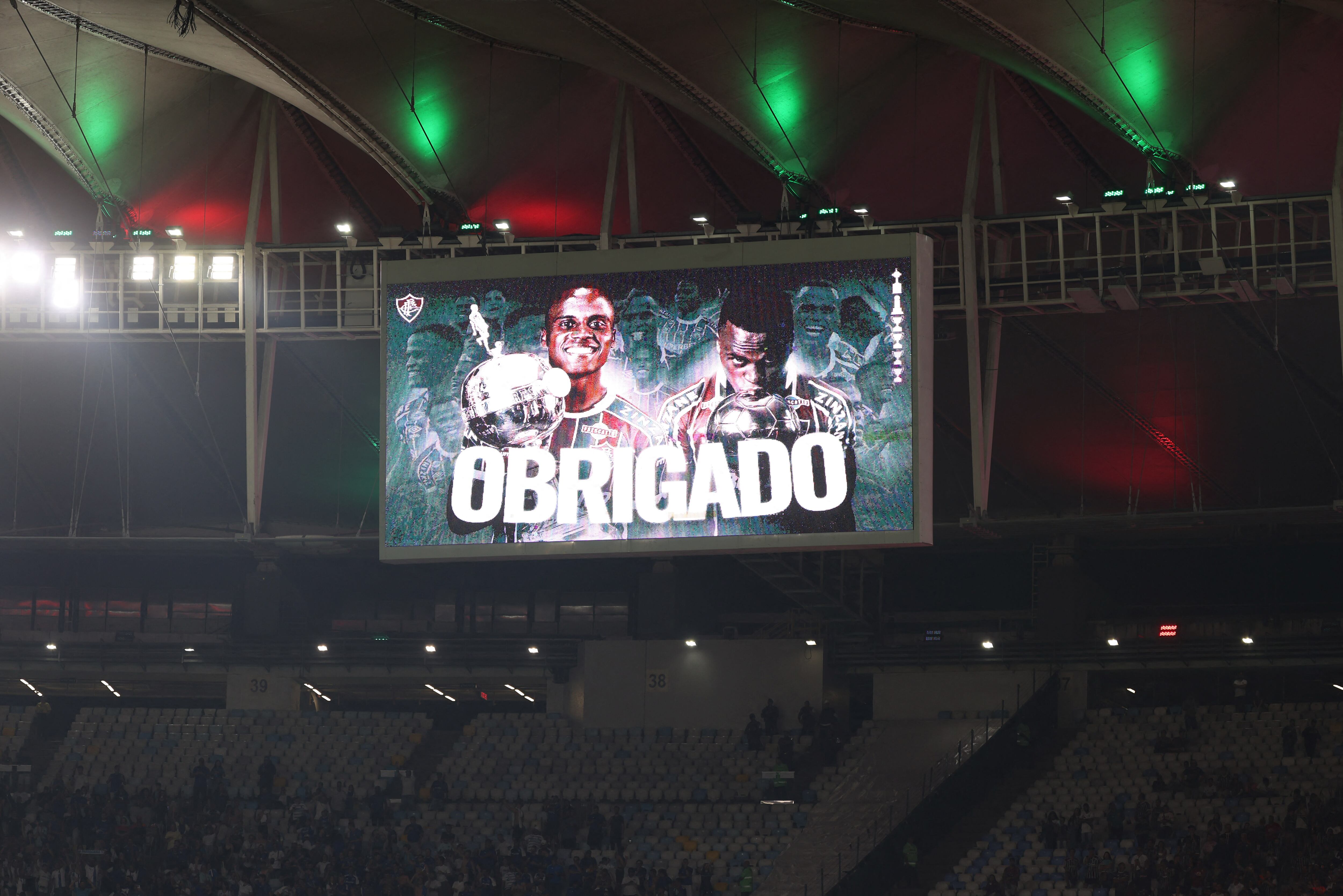 RIO DE JANEIRO, BRAZIL - JULY 17: Tribute to Jhon Arias of Fluminense at the end of the match between Fluminense and Cruzeiro as part of Brasileirao 2025 at Maracana Stadium on July 17, 2025 in Rio de Janeiro, Brazil. (Photo by Wagner Meier/Getty Images) (Photo by Wagner Meier / Getty Images South America / Getty Images via AFP)