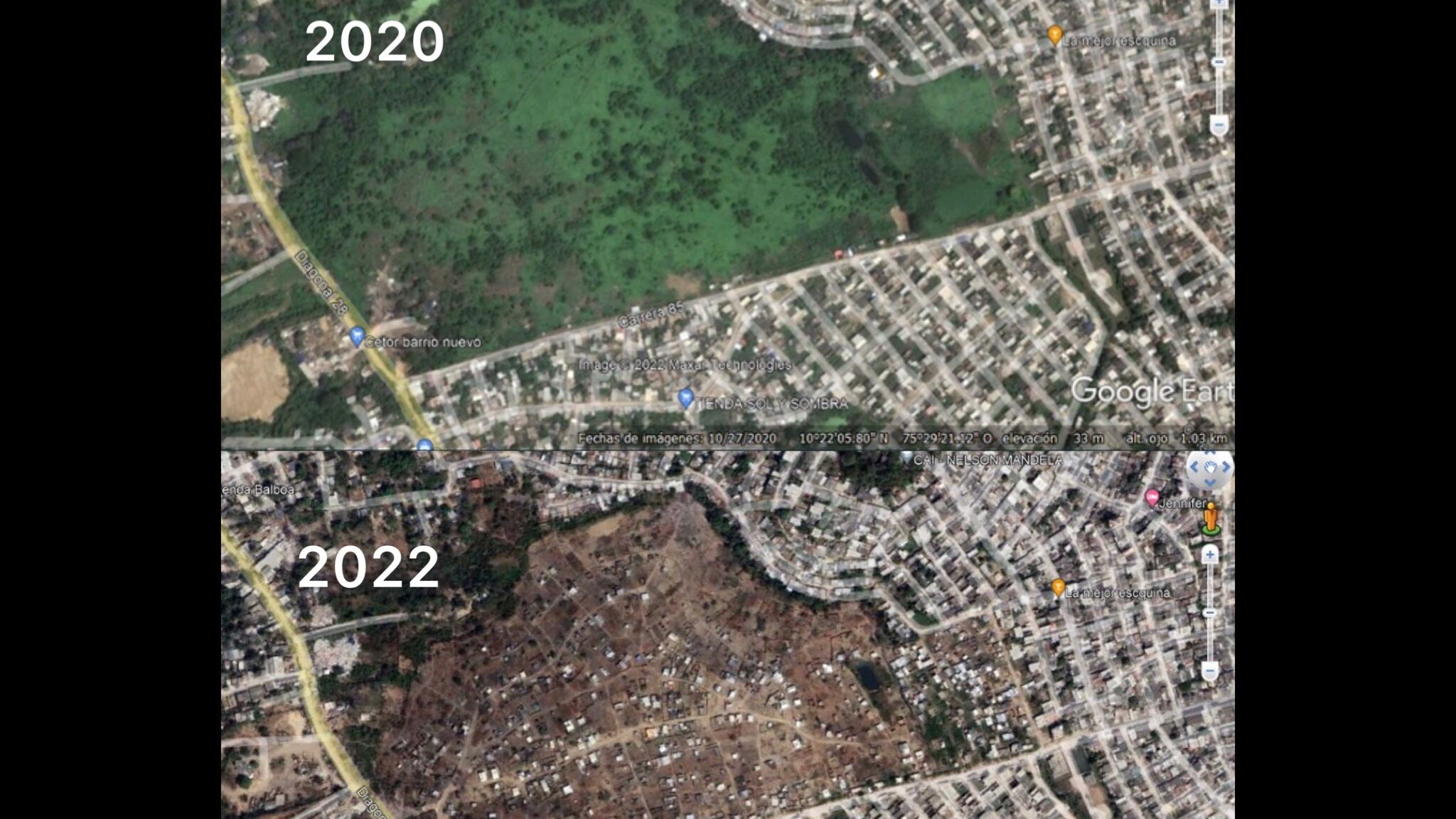 En la imagen se puede apreciar el estado actual del relleno sanitario en comparación con el año 2020.