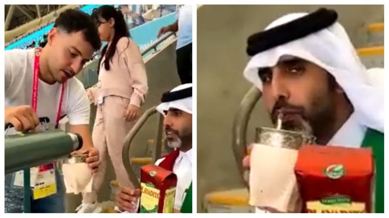 Por medio de un video que se hizo viral en redes sociales, se puede observar cómo un aficionado argentino le da a probar algo de su mate a un árabe, en pleno estadio de Qatar.