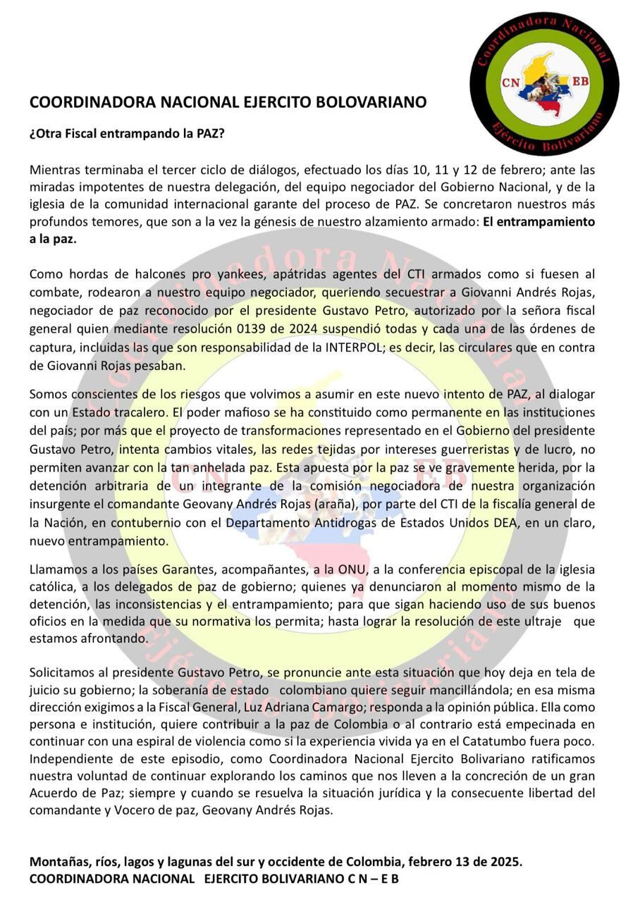 Comunicado disidencias de las Farc por captura de alias Araña