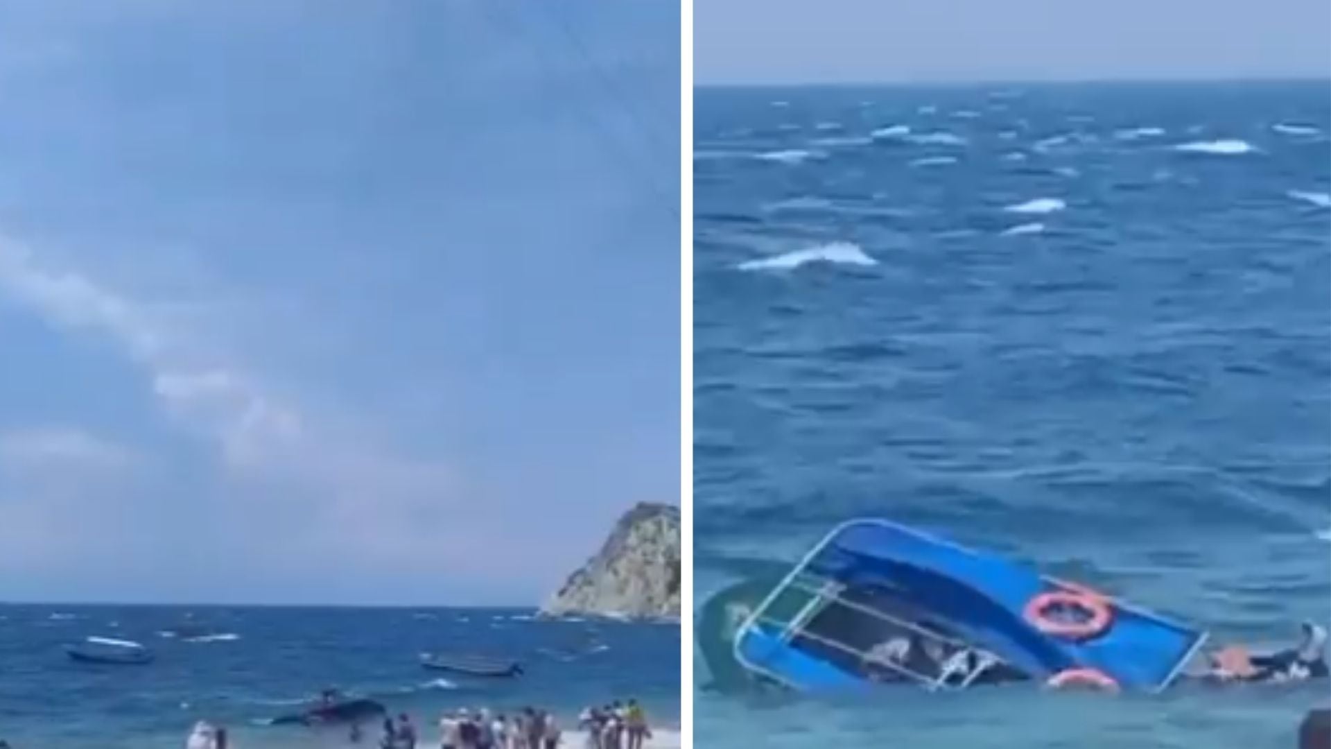 Lancha se volcó debido al fuerte oleaje.
