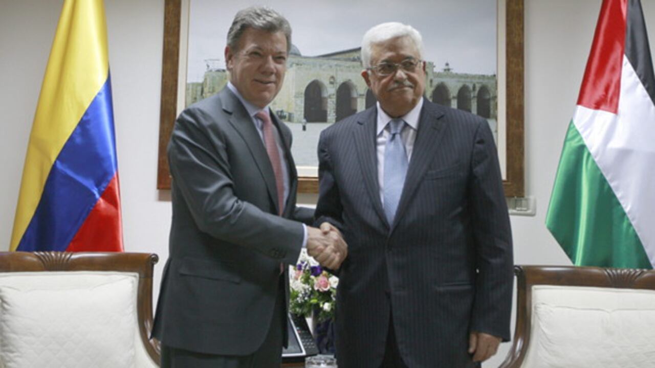 El presidente Juan Manuel Santos se reúne con el presidente palestino, Mahmud Abás, en Ramala.
