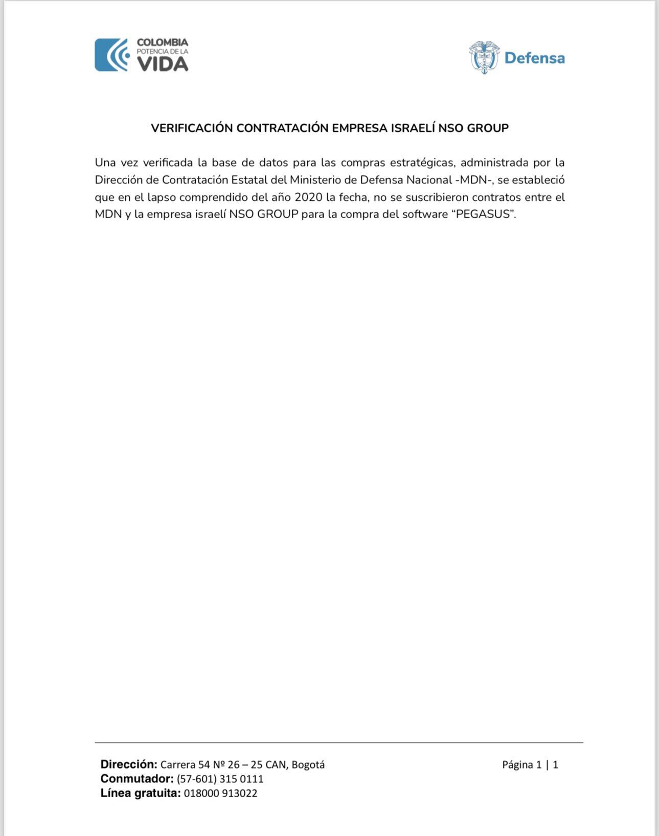 Ministerio de Defensa sobre software Pegasus.