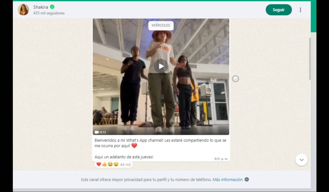 Shakira ya tiene un canal oficial en WhatsApp