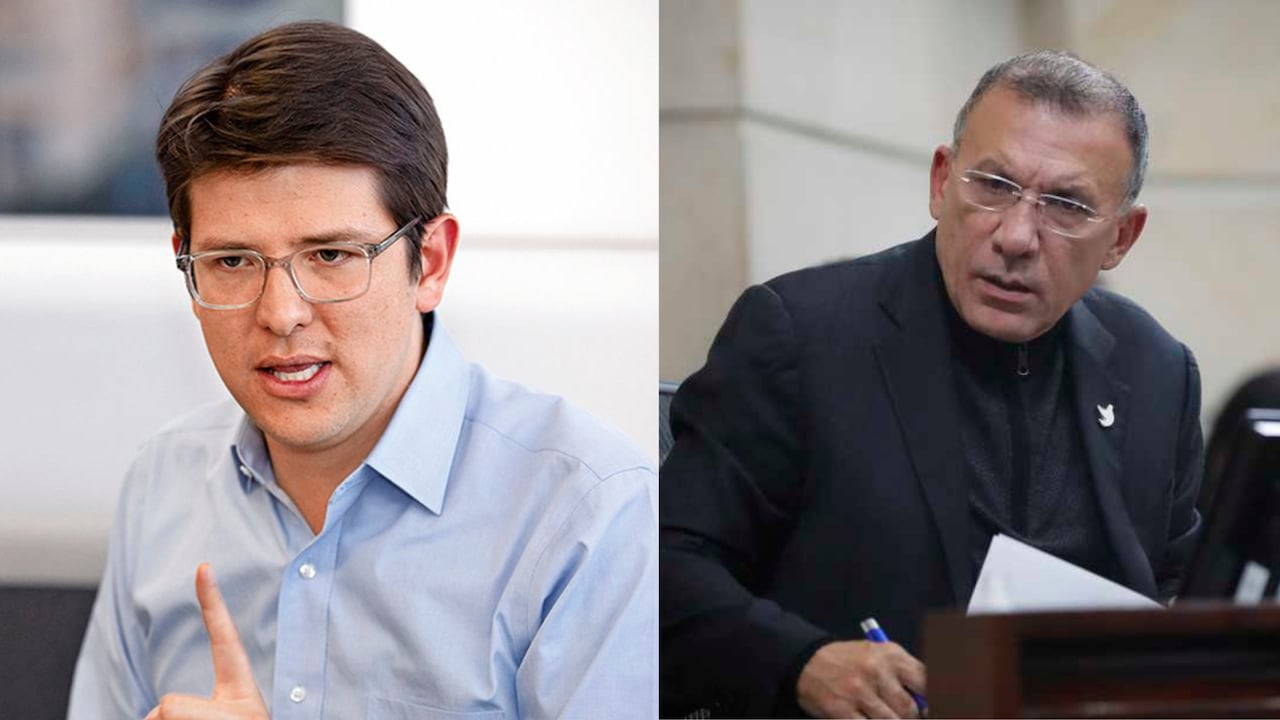 El senador uribista Miguel Uribe Turbay (izq.) y el presidente del Congreso, Roy Barreras.