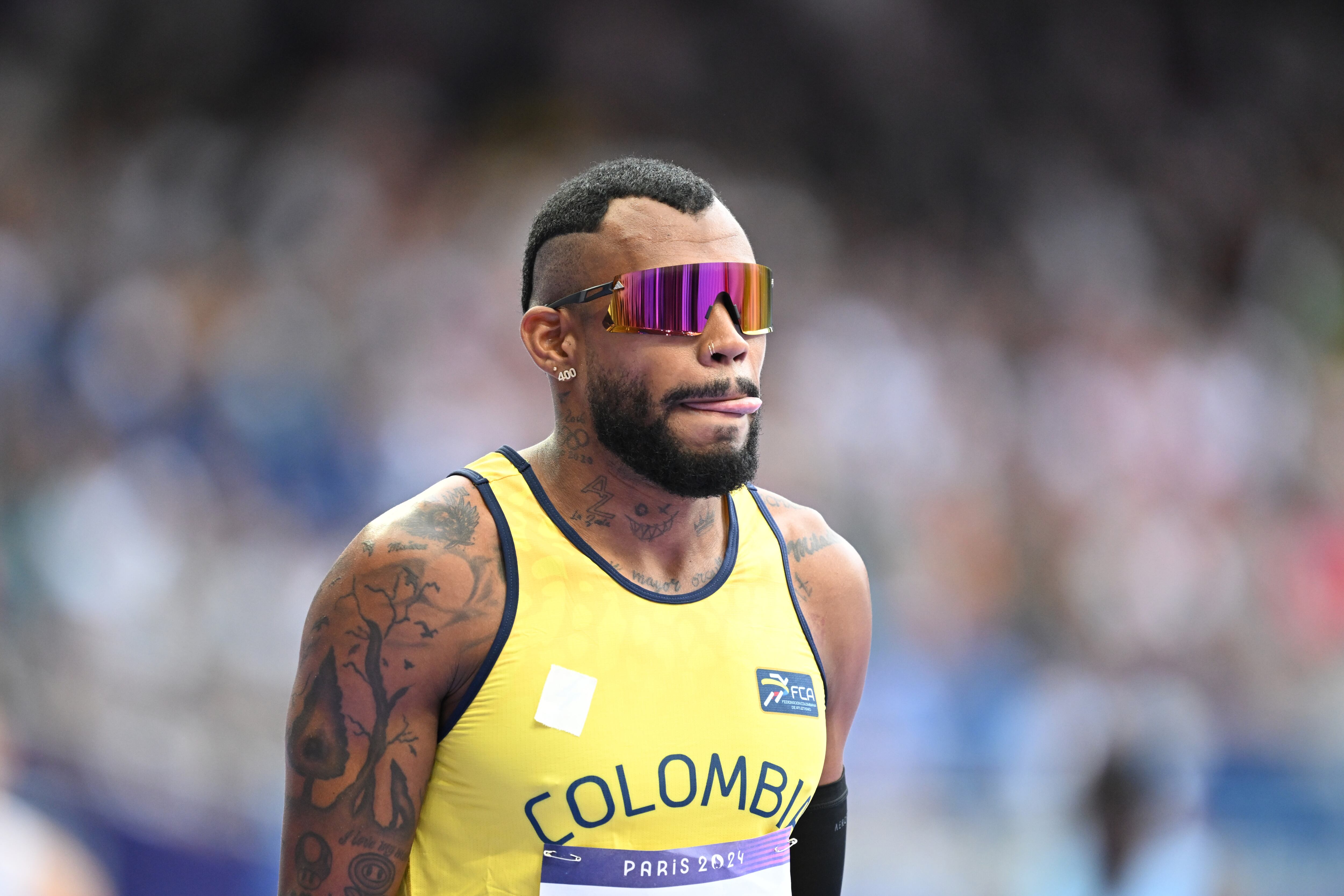 04 August 2024, France, Saint-Denis: Olympics, Paris 2024, Athletics, Stade de France, 400 m, men, heats, Anthony Jose Zambrano from Colombia before the start. Photo: Sven Hoppe/dpa (Photo by Sven Hoppe/picture alliance via Getty Images)