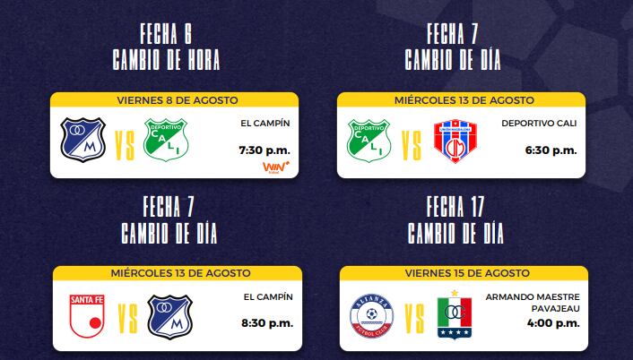 Cambios en la programación para las fechas 6, 7 y 17