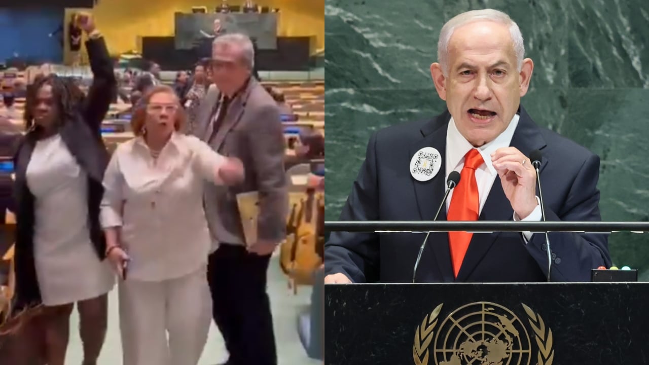 Delegación de Colombia en la ONU y Benjamin Netanyahu, primer ministro de Israel.