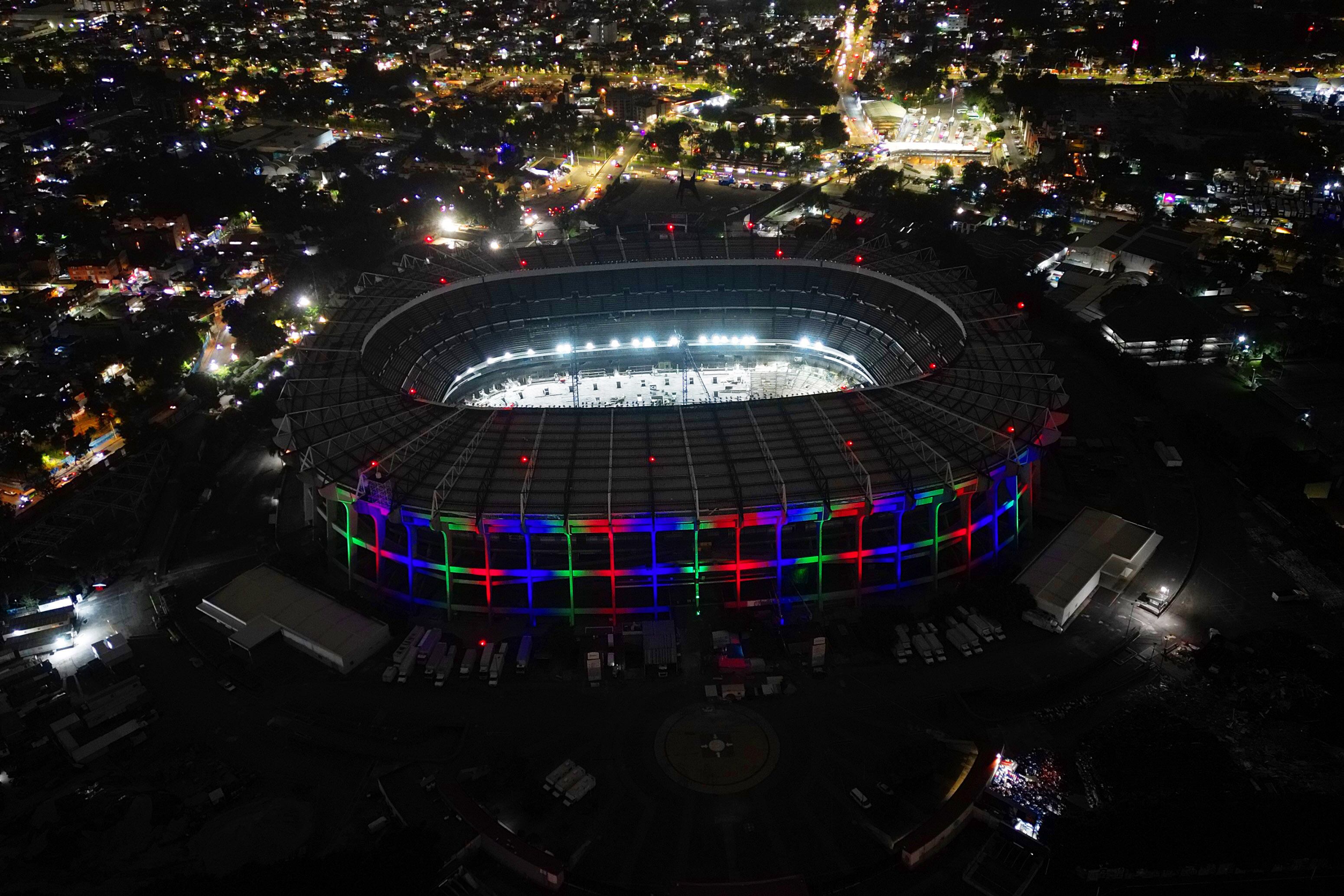 MEXICO CITY, MEXICO - OCTOBER 03: An aerial view of the Azteca Stadium during the launch of 'Trionda' the FIFA World Cup 2026 official match ball, in Mexico City, Mexico on October 03, 2025. (Photo by Daniel Cardenas/Anadolu via Getty Images)