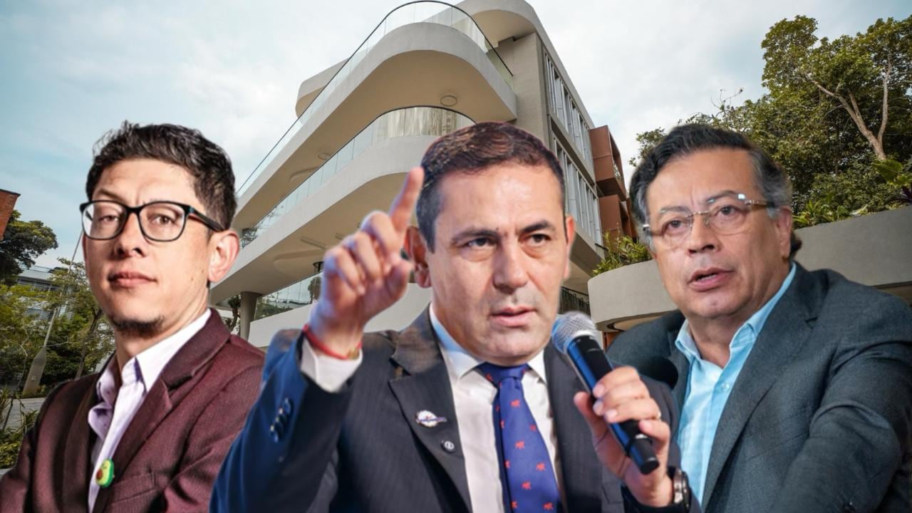 Ministro de Educación, Daniel Rojas, gobernador de Santander, Juvenal Díaz, y el presidente Gustavo Petro.