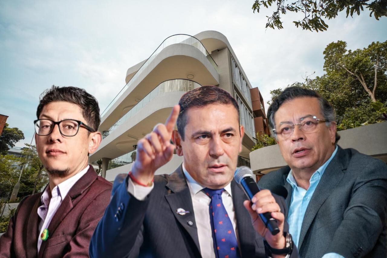 Ministro de Educación, Daniel Rojas, gobernador de Santander, Juvenal Díaz, y el presidente Gustavo Petro.