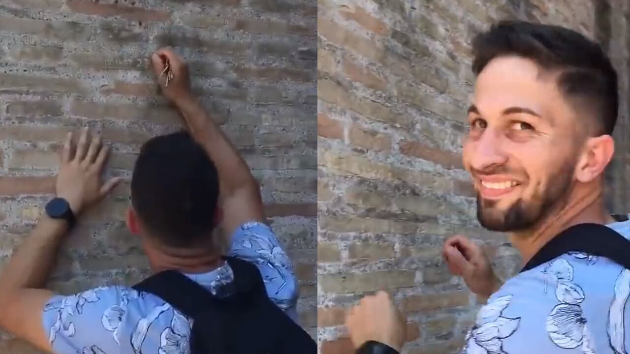 El turista escribió su nombre y el de su novia en uno de los muros.