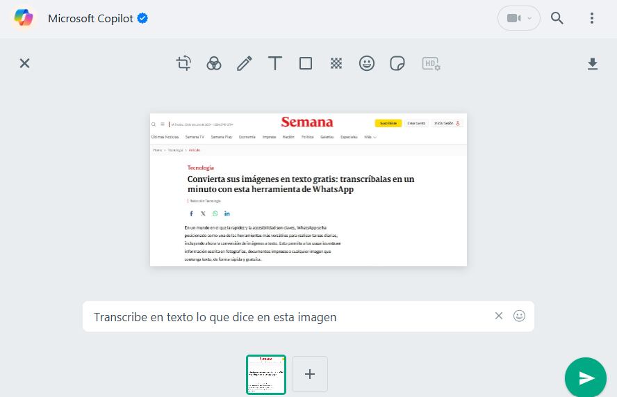 Con el simple uso del prompt “transcribe en texto lo que dice en esta imagen” en WhatsApp, los usuarios pueden ahora convertir el contenido de cualquier imagen en texto digital de manera instantánea y gratuita, una función habilitada gracias a la inteligencia artificial de Microsoft Copilot.