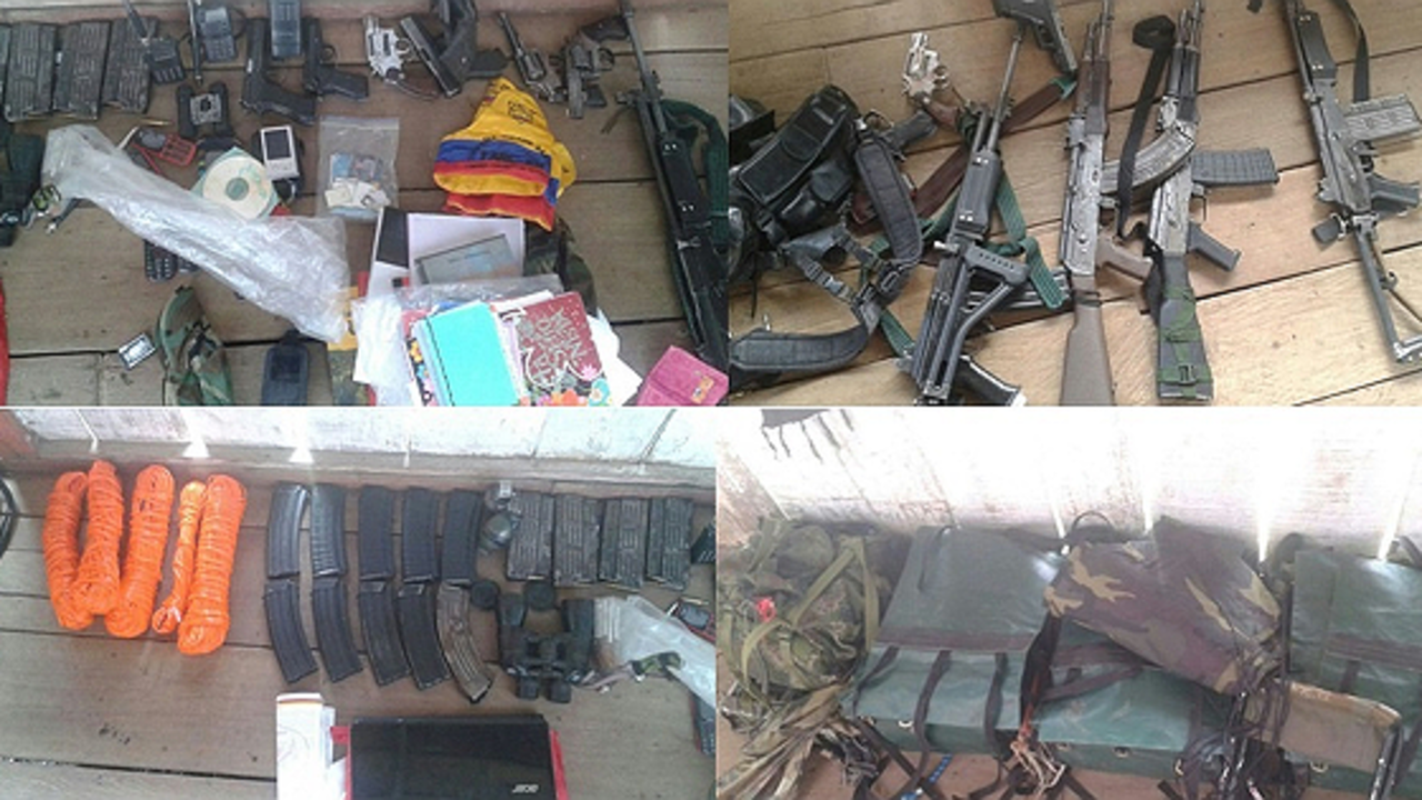 En la operación conjunta fueron decomisados 4 fusiles de asalto, 5 pistolas, gran cantidad de explosivo y material de intendencia.