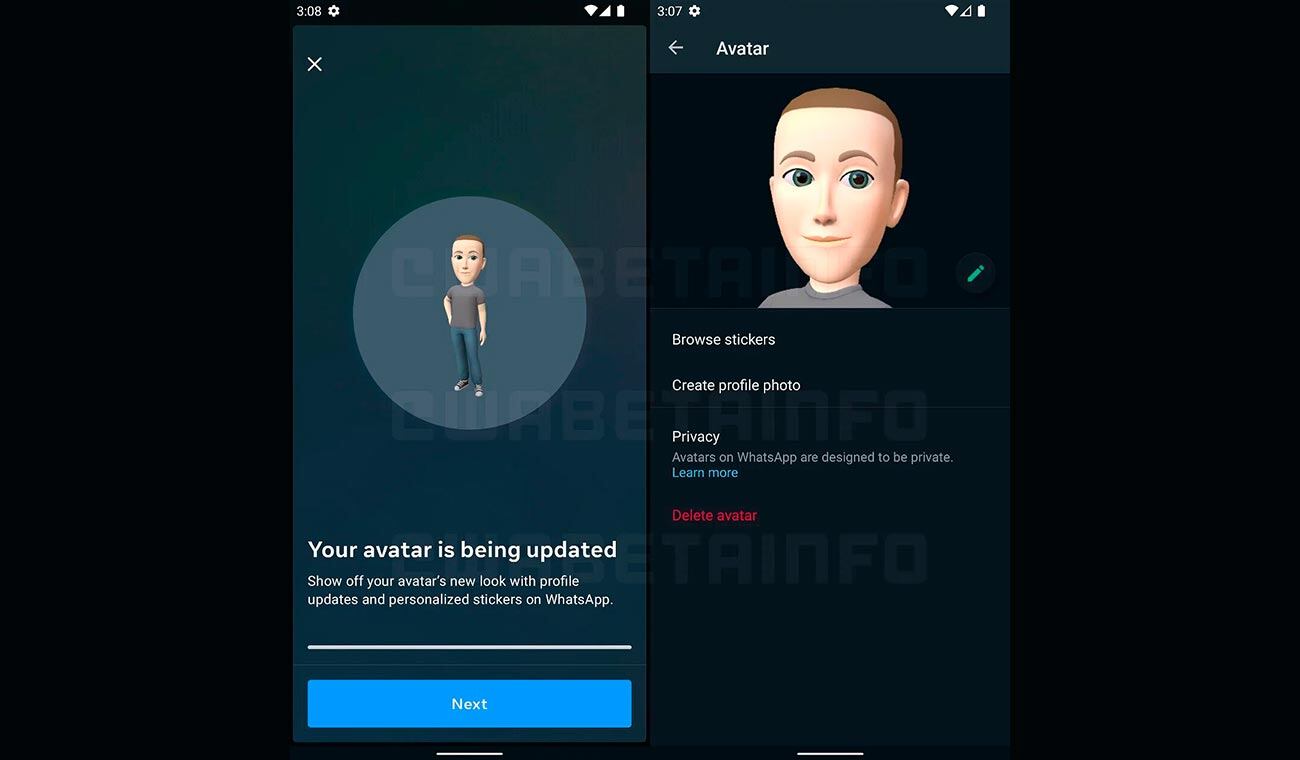 Captura de pantalla sobre la creación de avatares de WhatsApp.