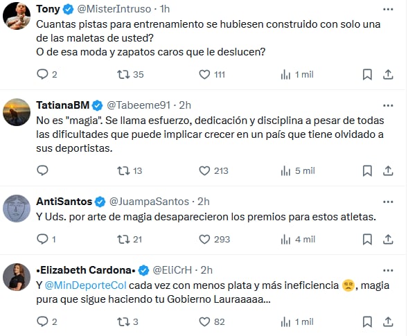 Críticas al trino de Laura Sarabia tras diploma olímpico de Queen Saray Villegas