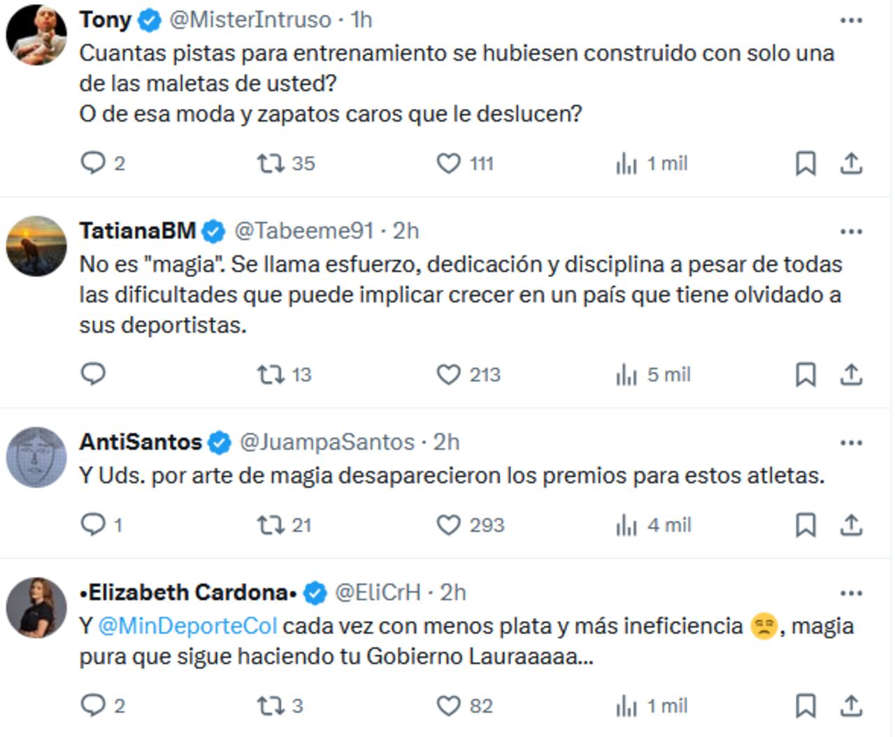 Críticas al trino de Laura Sarabia tras diploma olímpico de Queen Saray Villegas